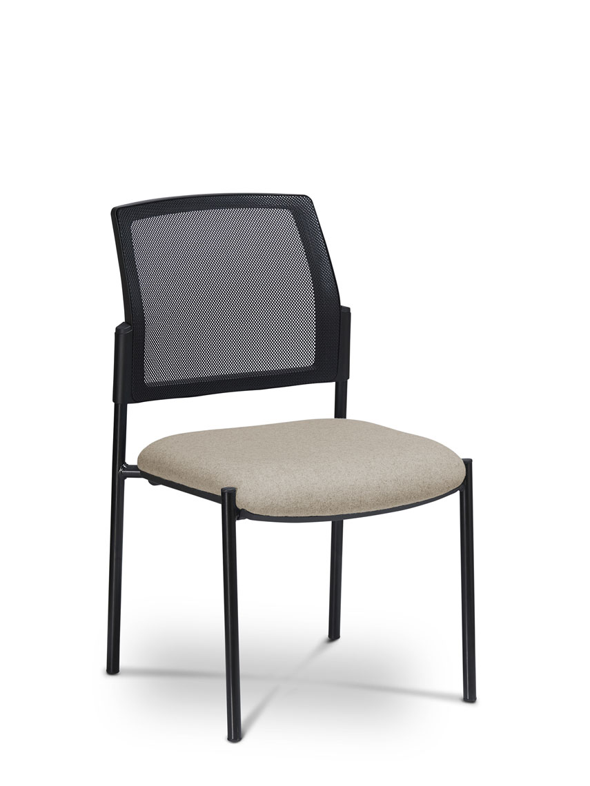 Gregory Dione Visitor Chair - Black 4 Leg Frame, Mesh Back, Upholstered Seat.