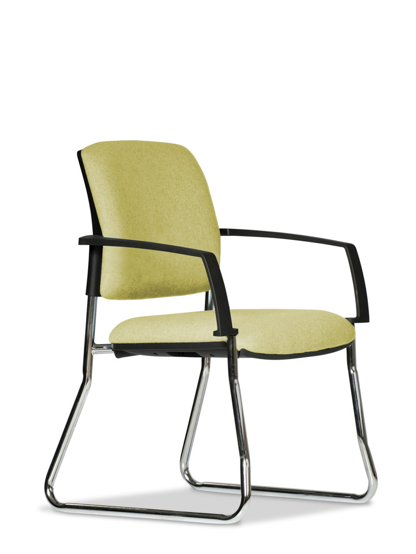 Gregory Dione Visitor Chair - Chrome Sled Frame, Fully upholstered, with arms.