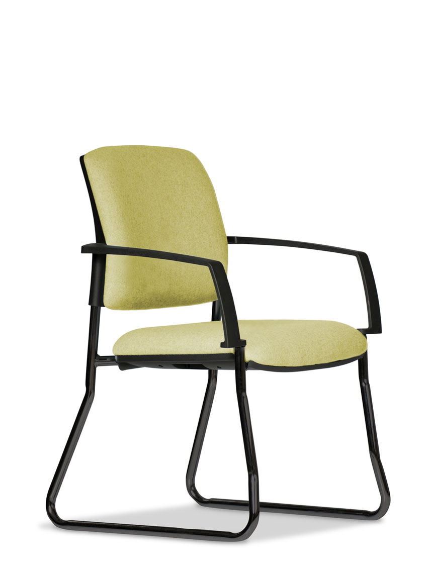 Gregory Dione Visitor Chair - Black Sled Frame, Fully upholstered, with arms.